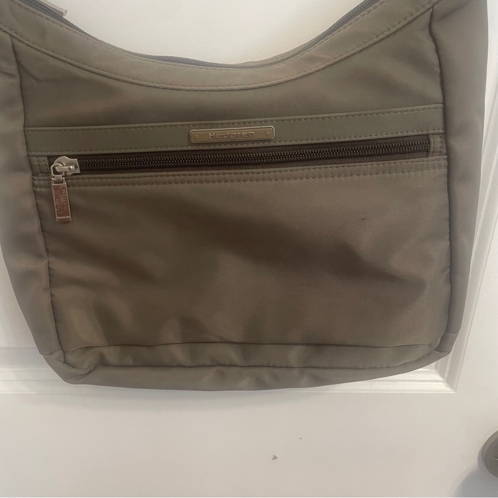 Hedgren taupe nylons bag RFID Hobo